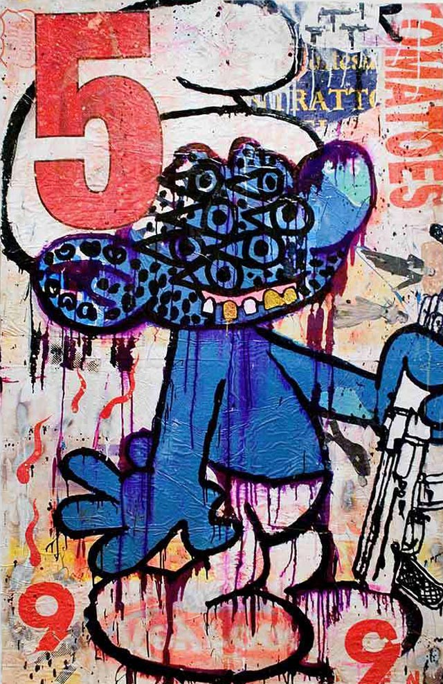 bast smurf with gun Bast’s Print, Collage and Gallery Art